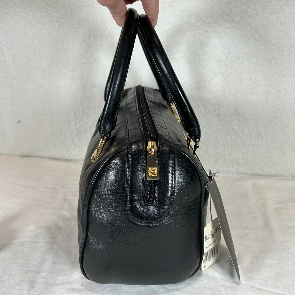 Anne Klein Vintage Black Leather Satchel Crossbody Bag Gold Lion Logo NWT - Picture 9 of 15